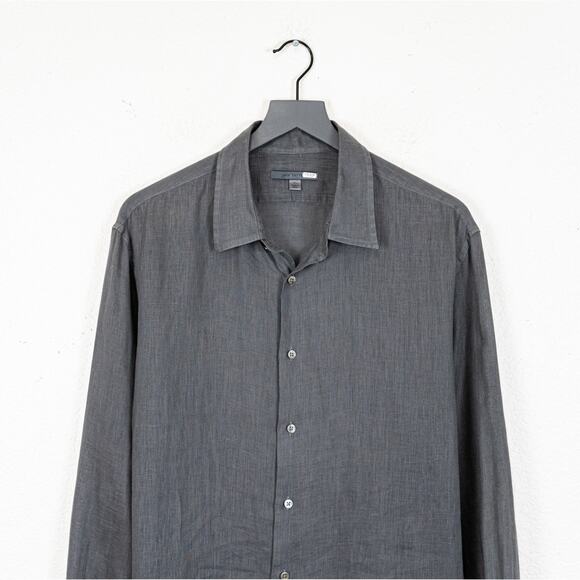 John Varvatos Collection Linen Button up Shirt in grey size XL - Picture 2 of 6